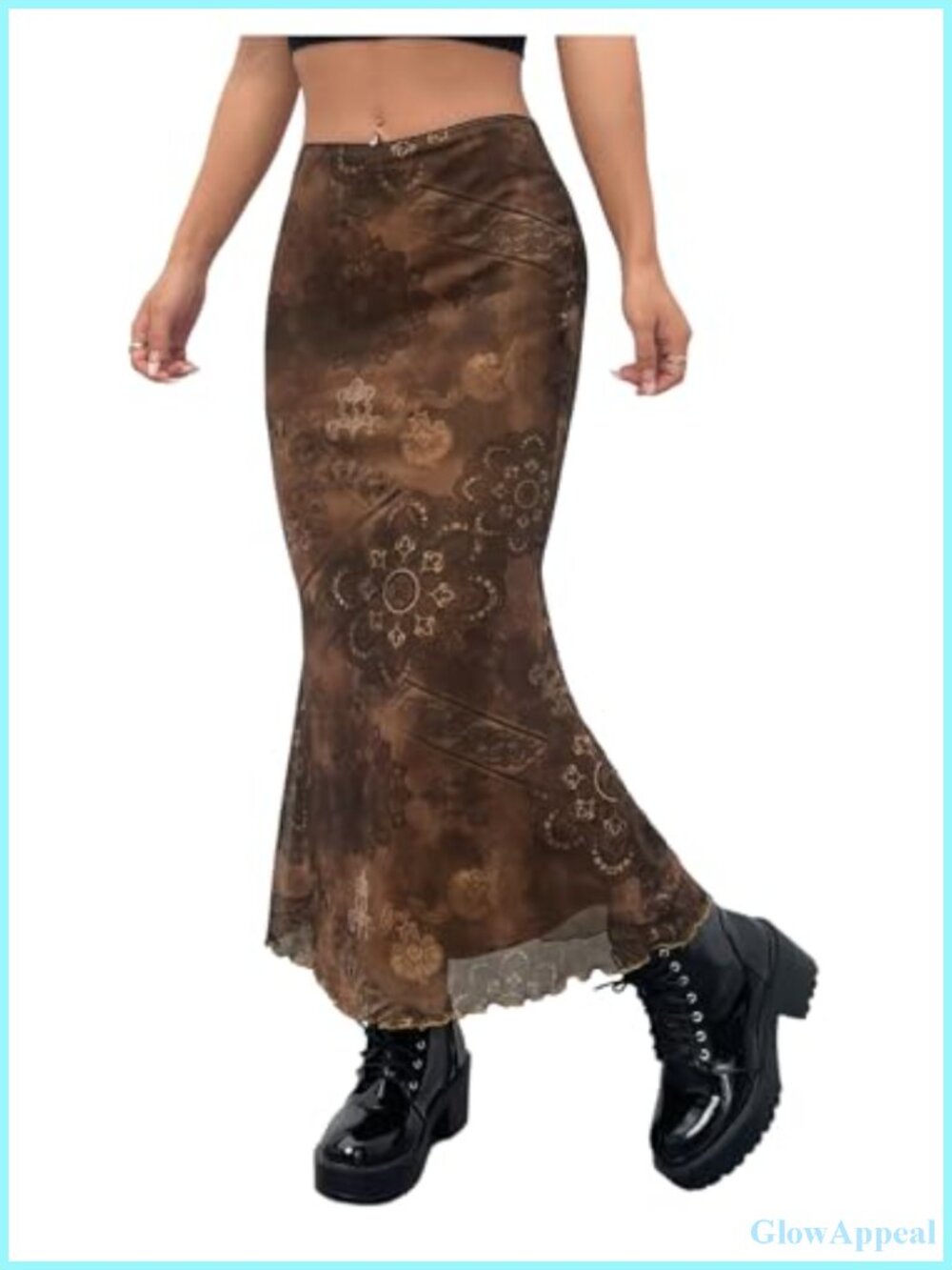 Boho Floral Mesh High Waisted Bodycon Midi Skirt Summer